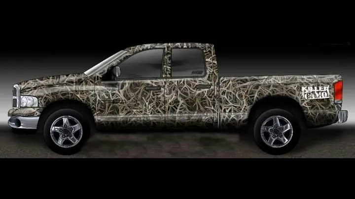 Pickup truck in a full camouflage wrap