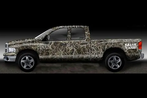 Pickup truck in a full camouflage wrap